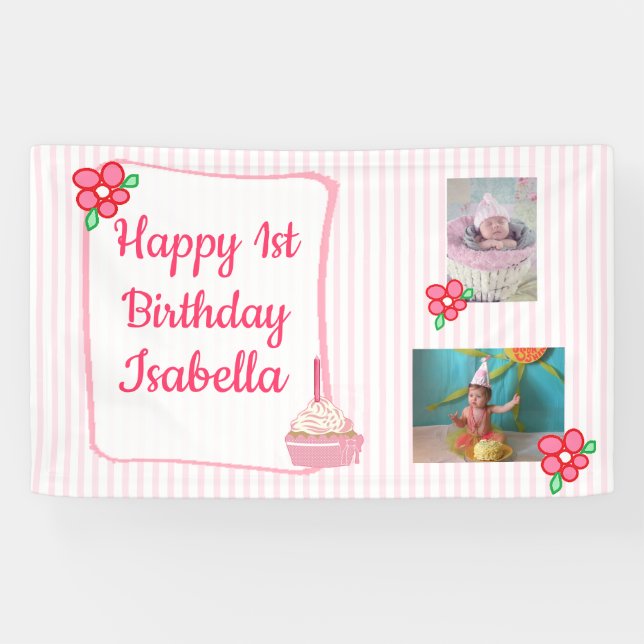 Pancarta personalizada del primer cumpleaños para  (Horizontal)