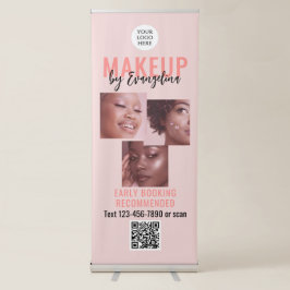 Pancarta Retráctil Blush Pink Script Logo QR Code 3 Photo Makeup
