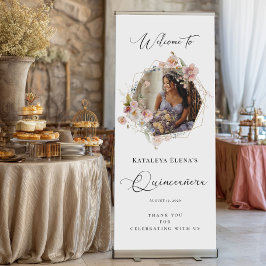 Pancarta Retráctil Elegante foto floral Bienvenida Quinceanera