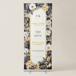 Pancarta Retráctil Estandarte retráctil floral elegante dorado blanco
