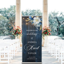 Floral rústica de madera azul 'Bienvenido a nuestr