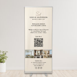 Pancarta Retráctil Foto de Crema con Monograma Moderno Negocio Profes