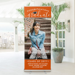 Pancarta Retráctil Foto de graduación Naranja de guión elegante verti