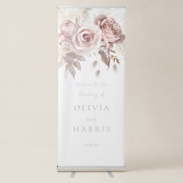 Pancarta Retráctil Rosa polvoriento Rubor Boho Boda Floral de marfil 