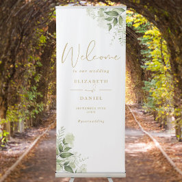 Pancarta Retráctil Verdor Floral Oro Boda Bienvenida