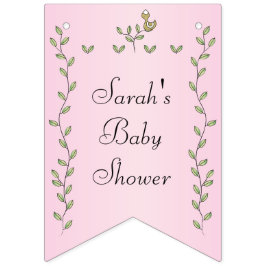 Pancarta rosa Baby Shower "Gold Birds" (Aves dorad