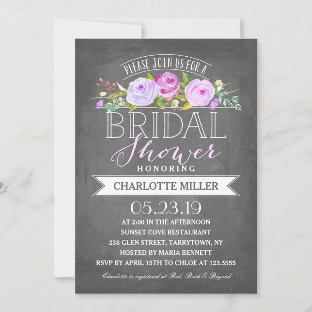 Pancarta Rosa Bridal Shower Invitación Purple (Anverso)
