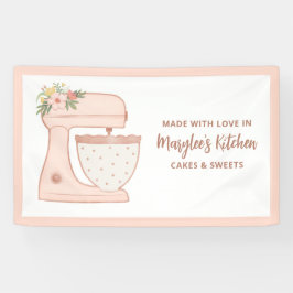 Pancarta rosa Hecho Con Amor Panadería Pastry Chef