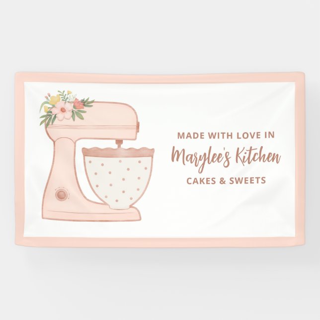Pancarta rosa Hecho Con Amor Panadería Pastry Chef (Horizontal)