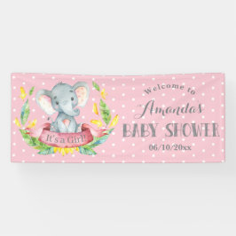 Pancarta rosa y gris del Elefante chica Baby Showe
