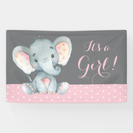 Pancarta rosa y gris del Elefante chica Baby Showe