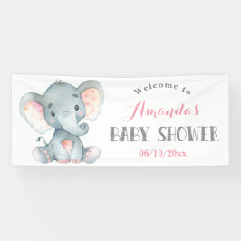 Pancarta rosa y gris del Elefante chica Baby Showe