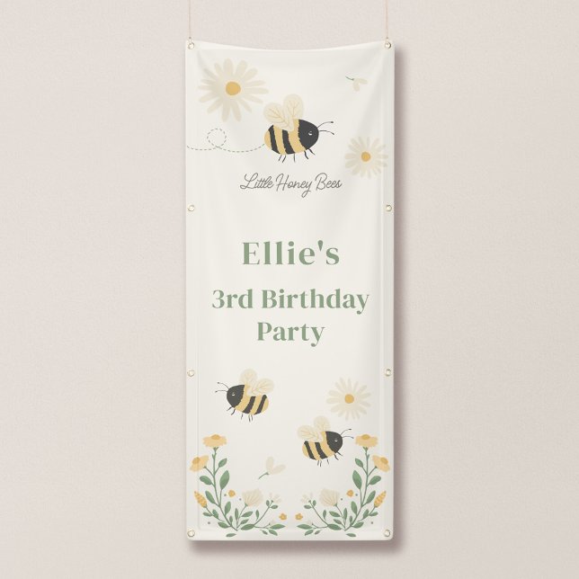 Pancarta vertical para cumpleaños de pequeñas abej (Wildflower Meadow - Bumble Bee Vertical Birthday Banner (3.5 x 6'))
