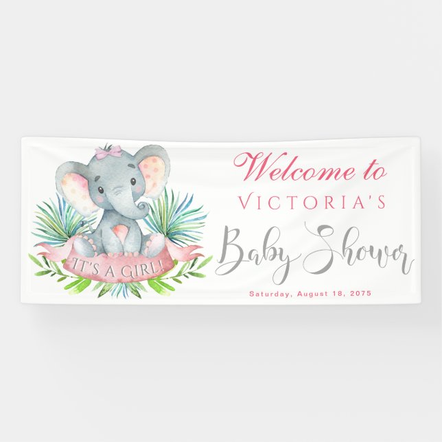 Pancartas de Elephant Baby Shower para chicas (Horizontal)