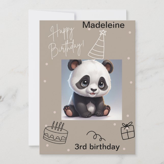 Panda adorable, Tarjeta de cumpleaños escribible (Anverso)