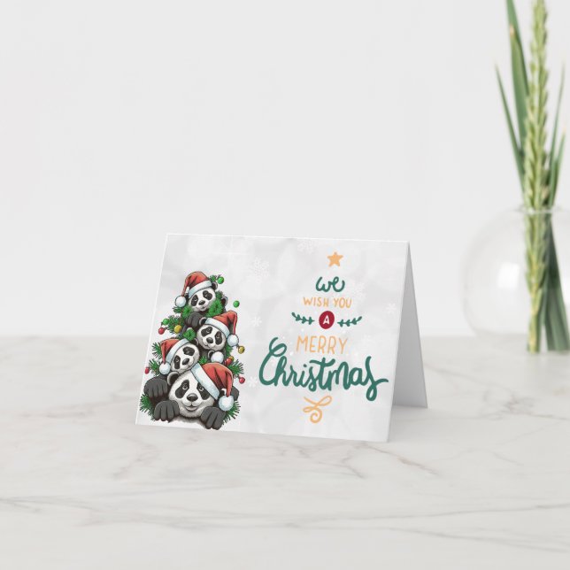 Panda Bear Family para tarjetas de Navidad (Anverso)