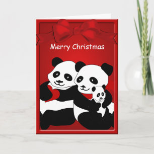 Panda Bear Pareja Bebé Feliz Saludo de Navidad