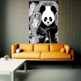 Panda blanco y negro animo | Poster de arte de IA