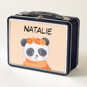 Panda Chica Naranja Caja Metalizado de almuerzo