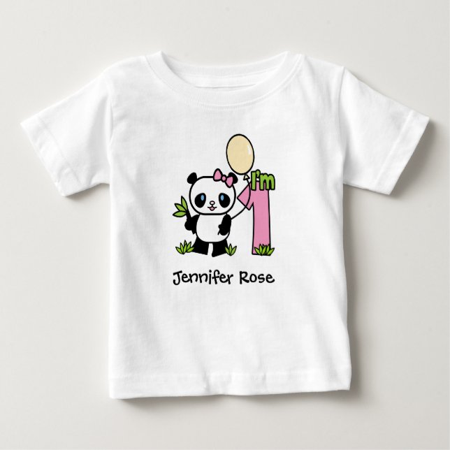 Panda Chica Primer cumpleaños bebé camiseta (Anverso)