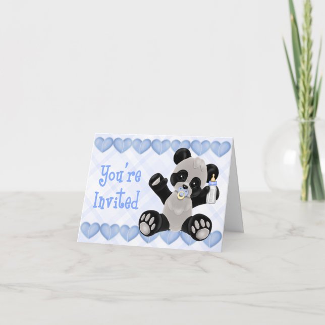Panda con invitación de Baby Shower azul Pacífico (Anverso)