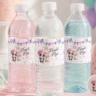 Panda con sombrero rosa Etiquetas para botellas