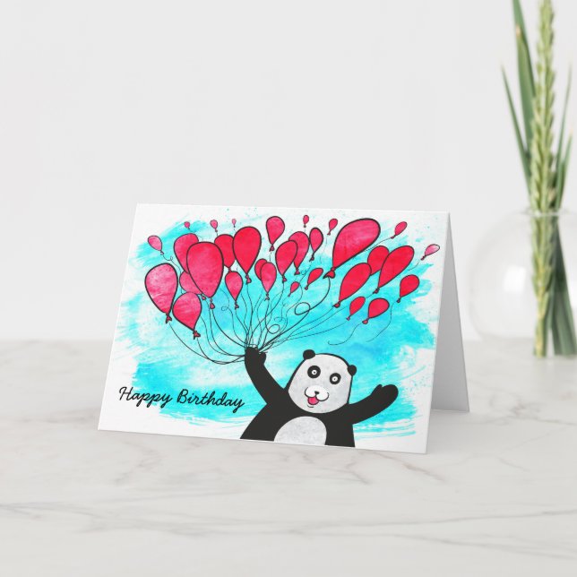 Panda con tarjeta de cumpleaños de globos (Anverso)
