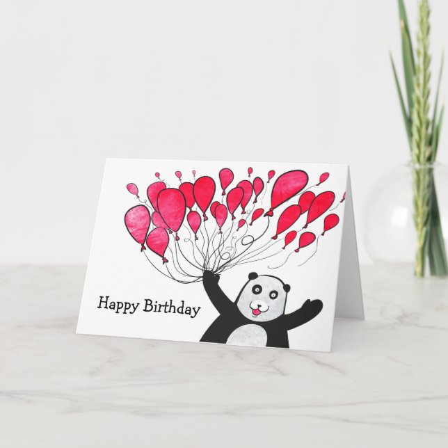 Panda con tarjeta de cumpleaños de globos rojos (Anverso)