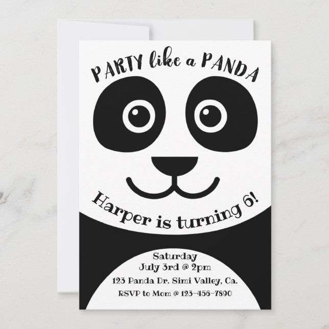 Panda, Cumpleaños, fiesta Infantil, Tema Panda (Anverso)