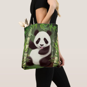 Panda Cute En La Bolsa De Tote En El Bosque De Bam