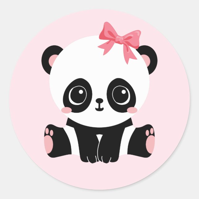 Panda De Bebé Adorable En Pegatinas Rosa (6 Pegati (Anverso)
