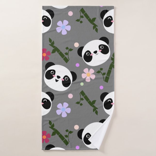 Panda de Kawaii en gris (Toalla de baño)