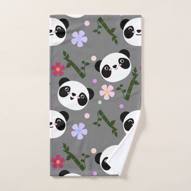 Panda de Kawaii en gris (Toalla de mano)