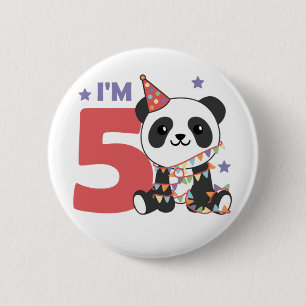 Panda De Quinto Cumpleaños Para Niños Botón De 5 A