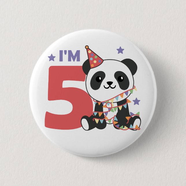 Panda De Quinto Cumpleaños Para Niños Botón De 5 A (Anverso)