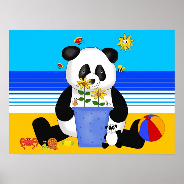 Panda de un niño de arte poster en la playa (Frente)