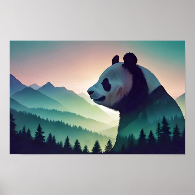 Panda Doble exposición Naturaleza animal Arte salv (Frente)