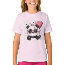 Panda dulce sostiene una camiseta con globo cardía