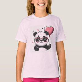 Panda dulce sostiene una camiseta con globo cardía