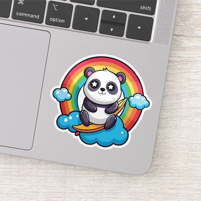 Panda dulce y dulce sobre un Pegatina arcoiris (Detalle)