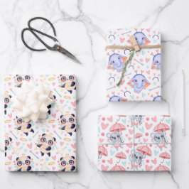 Panda Elephant Koala Love Envoltura Papel de 3