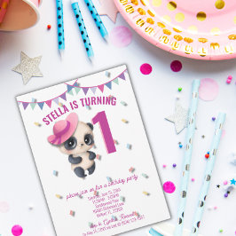 Panda en Gorra rosado - Invitación personalizada d