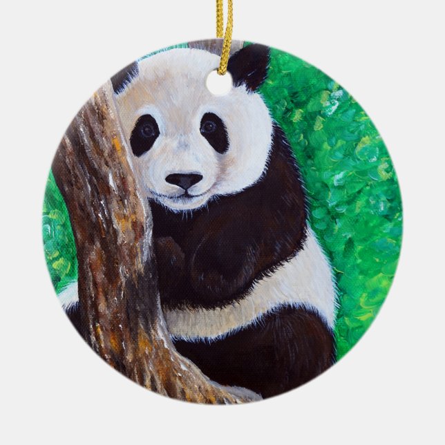 Panda en un adorno cerámico de pintura de árboles (Frente)