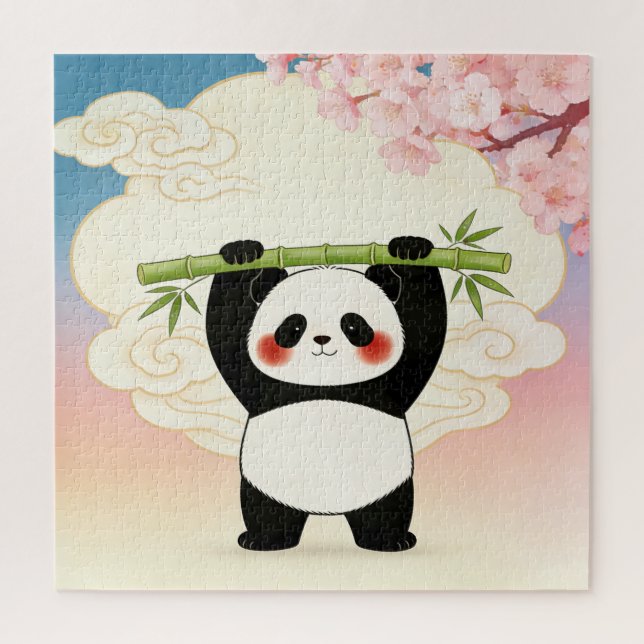 Pandá Juguetón con Rompecabezas de Bambú (Vertical)