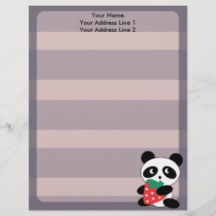 Panda linda con el papel con membrete púrpura del