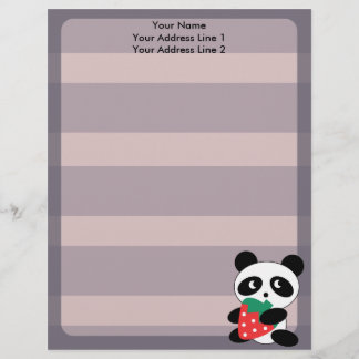 Panda linda con el papel con membrete púrpura del