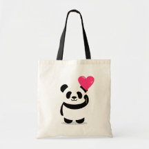 Panda lindo con el globo cardíaco con la bolsa de 