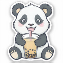 Panda lindo con Pegatina de té Boba - Kawaii