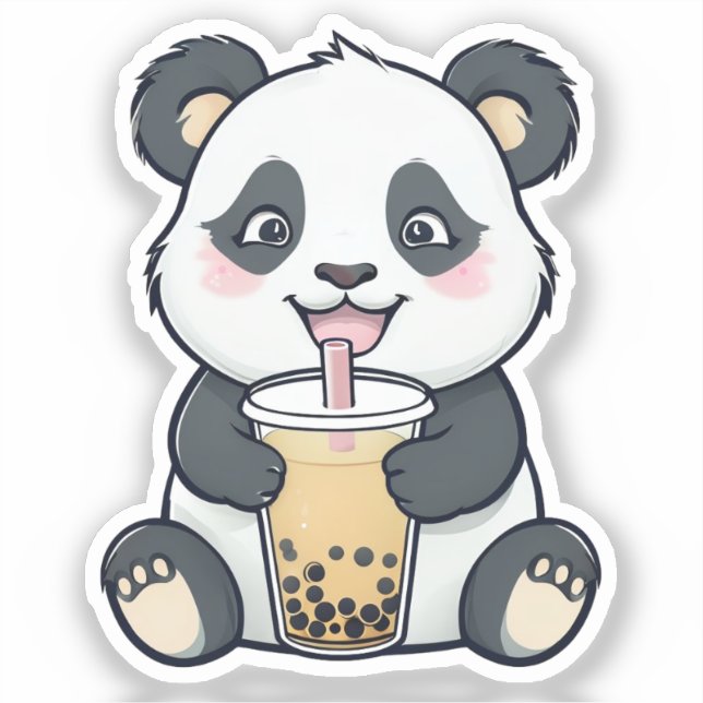 Panda lindo con Pegatina de té Boba - Kawaii (Anverso)