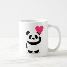 Panda lindo con una taza de globo cardíaco